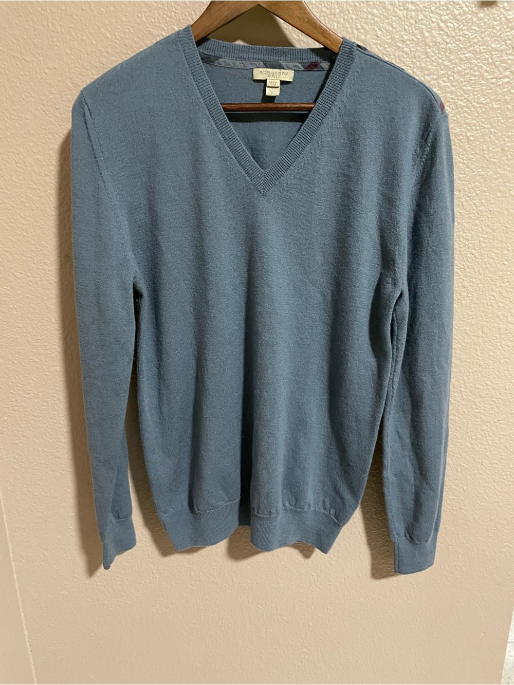 Burberry Brit Merino Wool Men’s V-Neck Sweater - Slate Blue